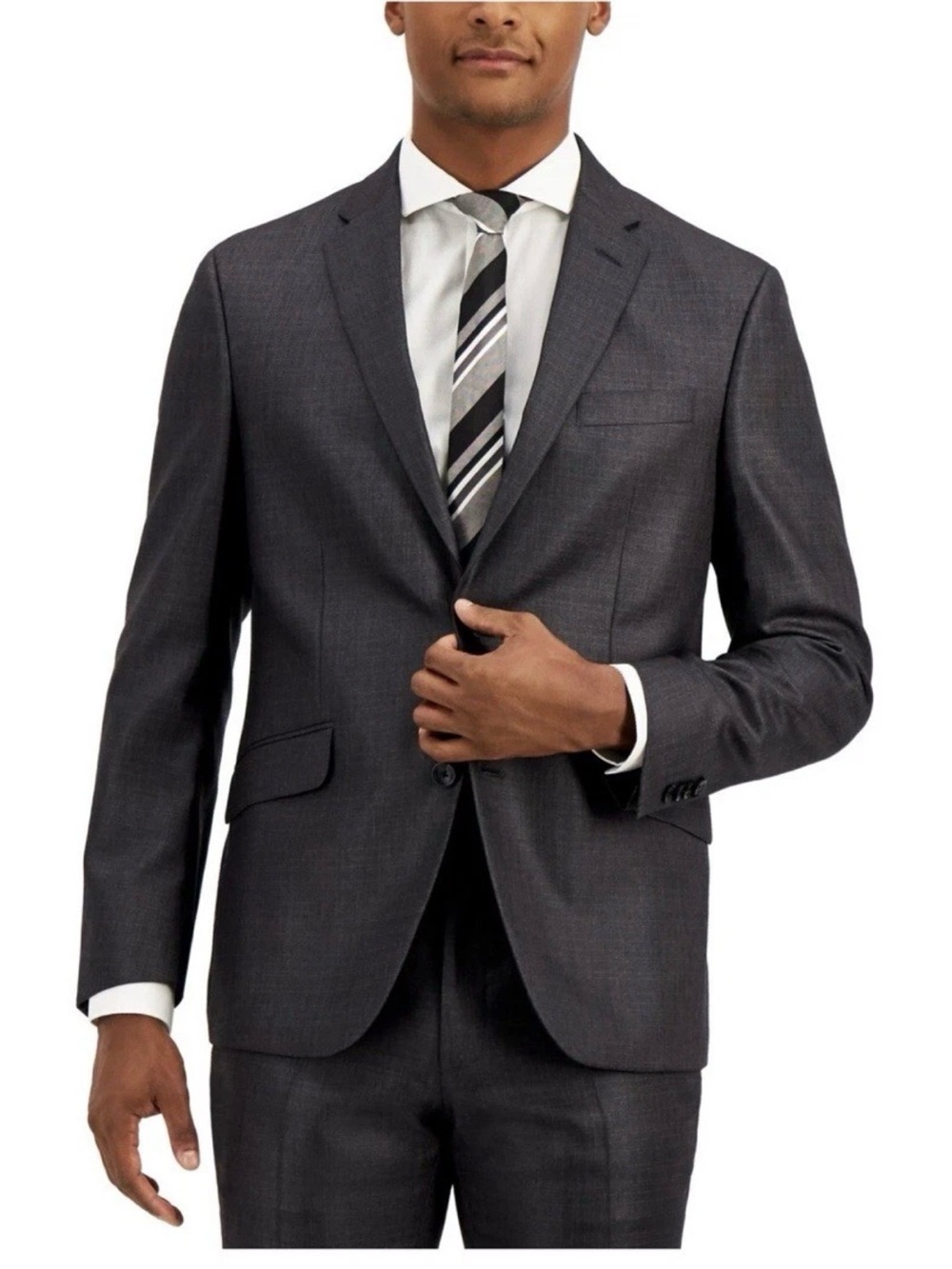 Kenneth Cole Reaction 2 Piece Sz.46L Slim Fit Men's Suit Jacket Pants Charcoal